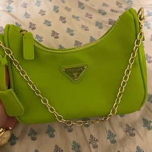 Prada Neon Green Shoulder Bag with Gold Chain